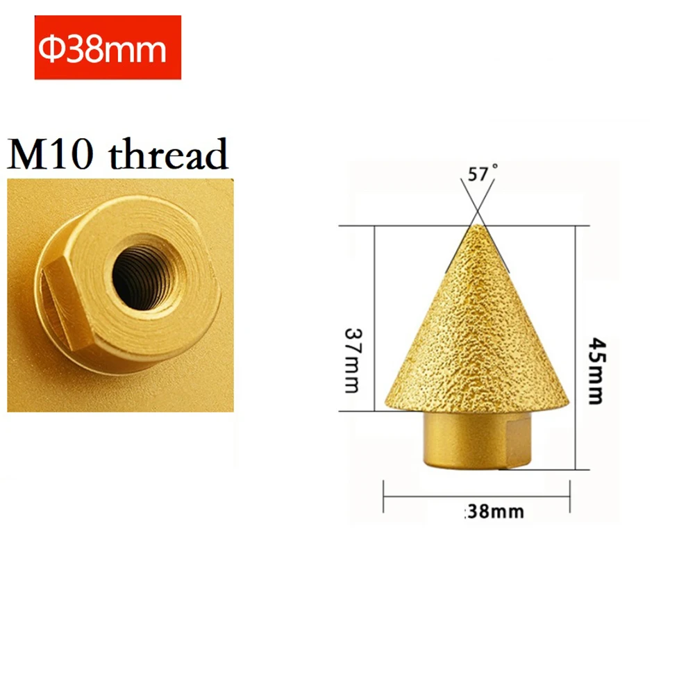 Imagem -06 - Diamond Chamfer Bits Cone Carve Polishing Rebolo para Cortador de Telhas de Porcelana Aparar 38 mm 50 mm 1pc M10