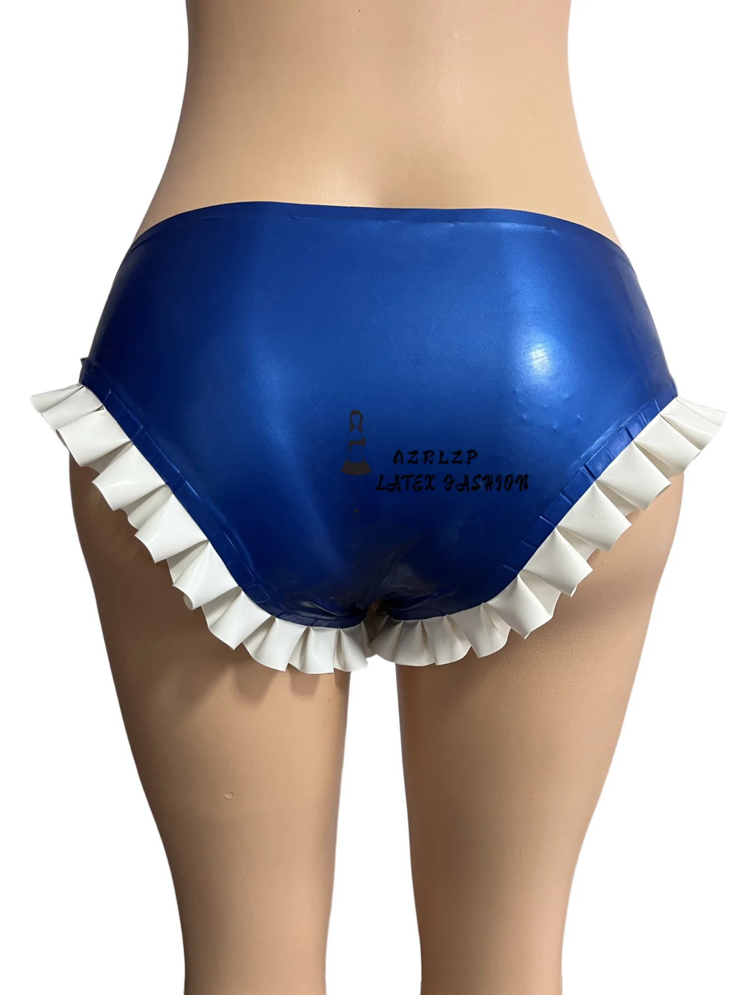 Látex De Borracha Roupa Interior com Borda Ruffled, Virilha Zipper Shorts, Cuecas Sexy