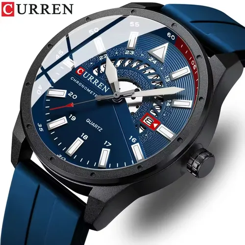 Reloj CURREN 8421 de cuarzo para hombre, moda y ocio, calendario luminoso resistente al agua, correa de silicona, reloj de negocios, relojes masculinos