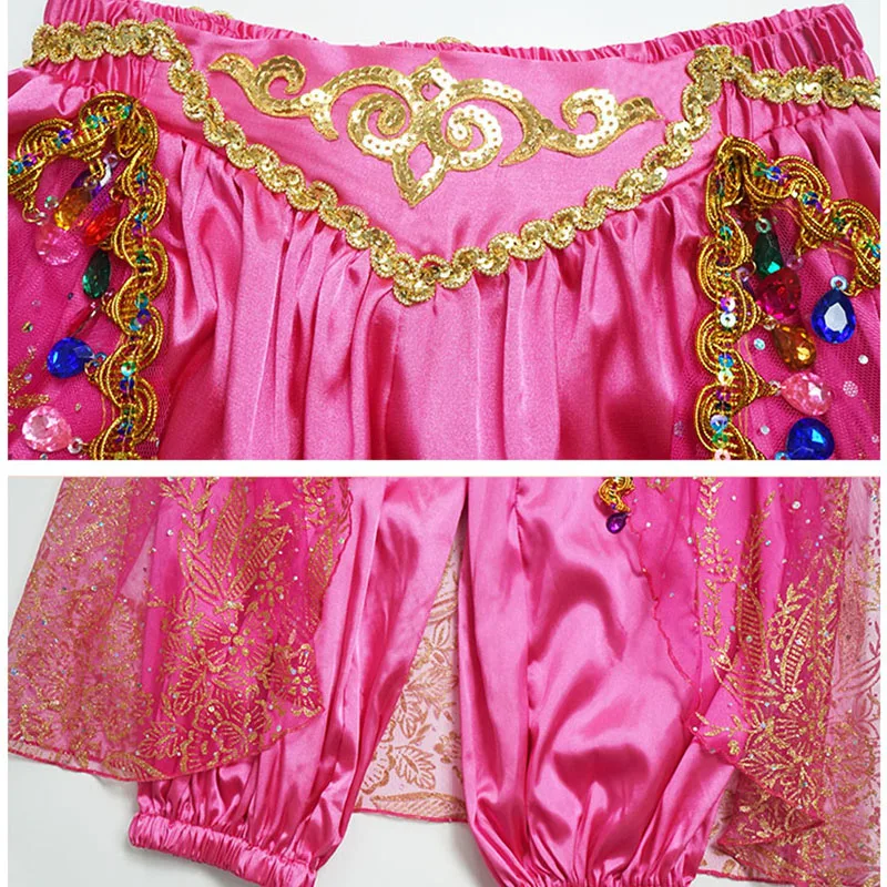 Kids Girl Arabic Halloween Princess Festival Belly Dance Top Pants Cosplay Bollywood Costume Noble Jasmine Stage Dress UP Suit