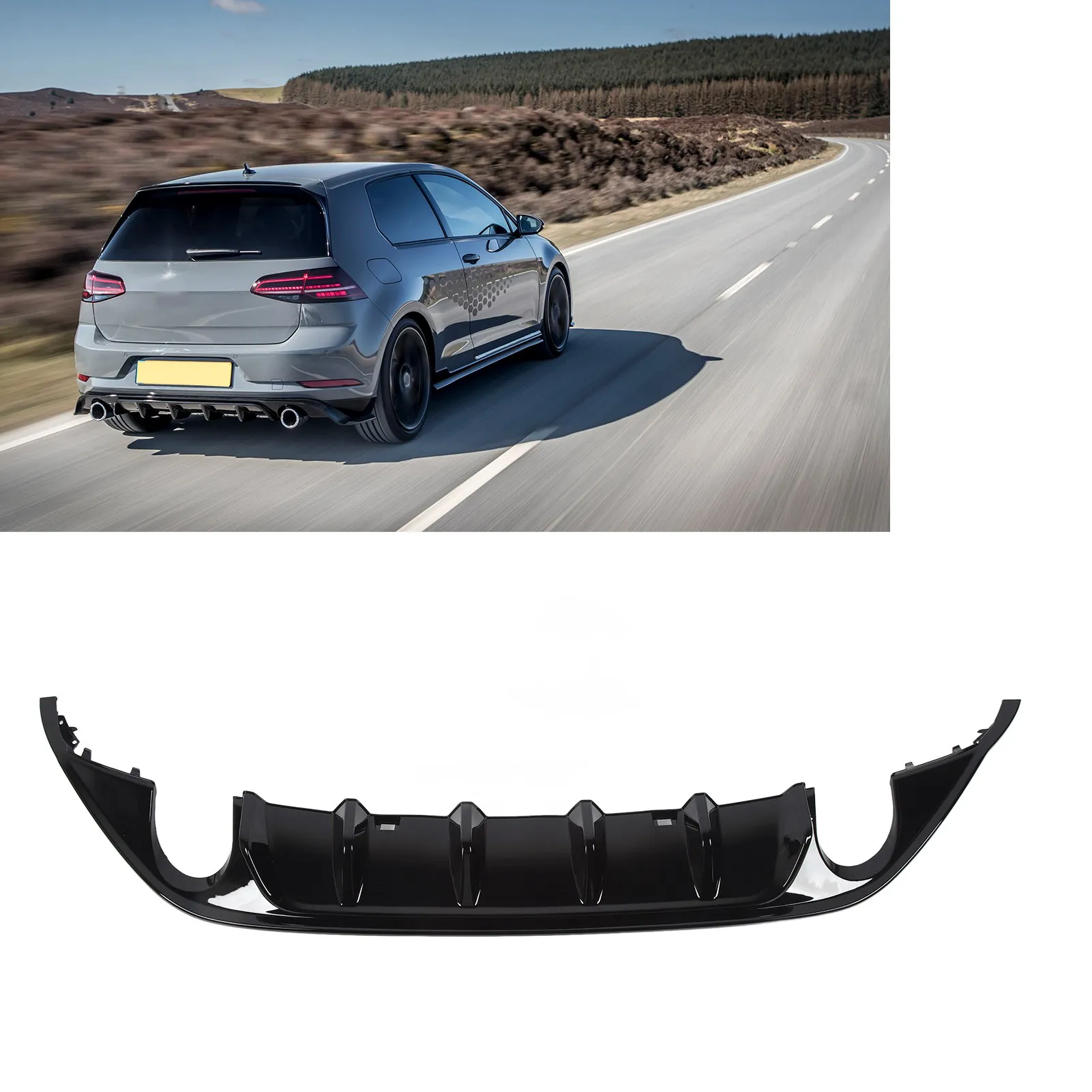 Gloss Black TCR Rear Bumper Diffuser Valance Sporty Style For Volkswagen MK7 Pre‑Facelift 2013 2014 2015 2016