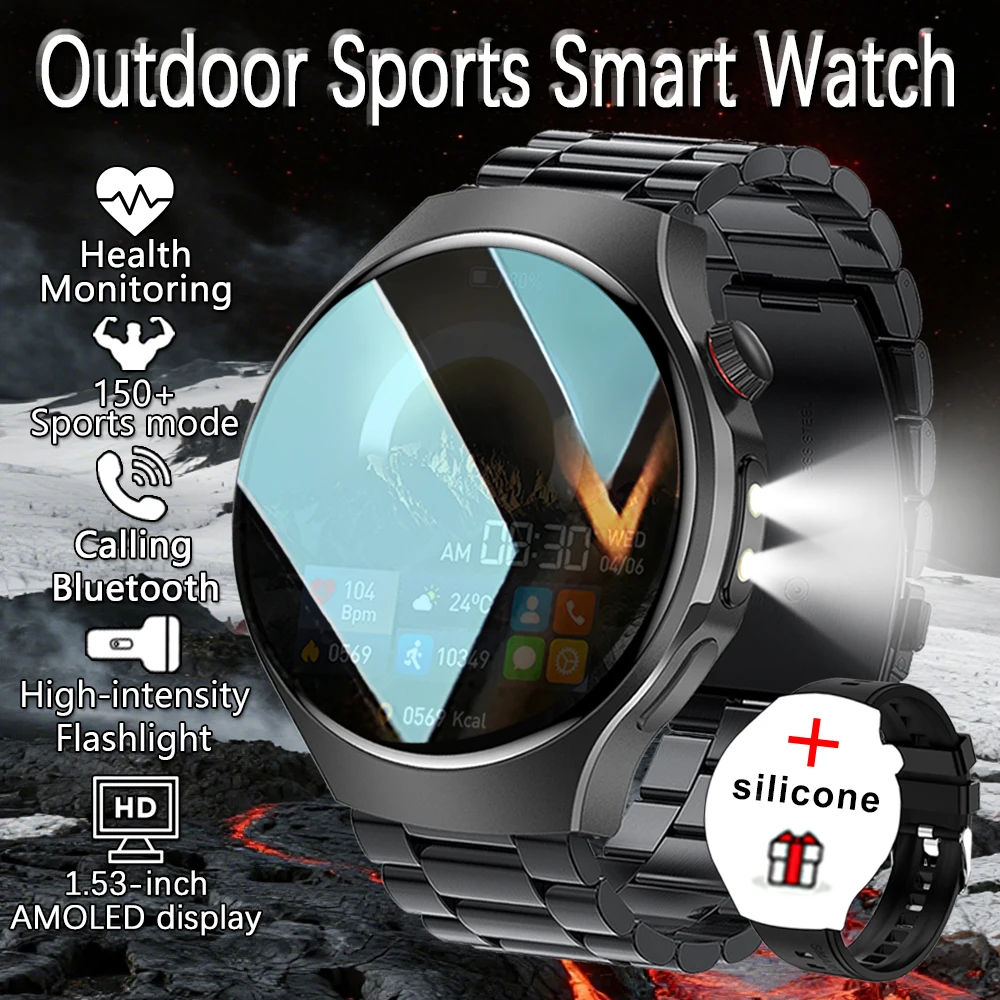 

Мужские умные часы для занятий спортом на открытом воздухе 1,53 360*360 HD AMOLED-экран, светодиодный фонарик IP67, водонепроницаемые умные часы с голосовым вызовом, подарки для мужчин