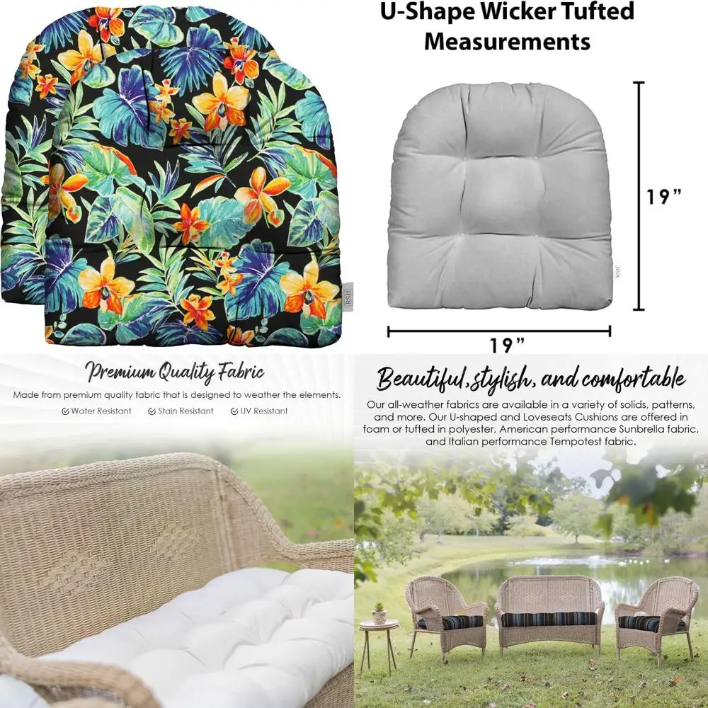 

Всепогодный набор плетеных подушек для уличного U-образного сиденья, 19x19 дюймов, водонепроницаемая ткань, идеально подходит для стульев для патио