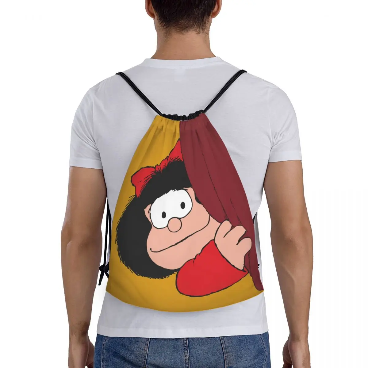 Mafalda Is Peeking Proximity Wstring Sac à dos pour femme et homme, sac de sport pliable, sac d'entraînement Qu37Comic Cartoon, sac de sport