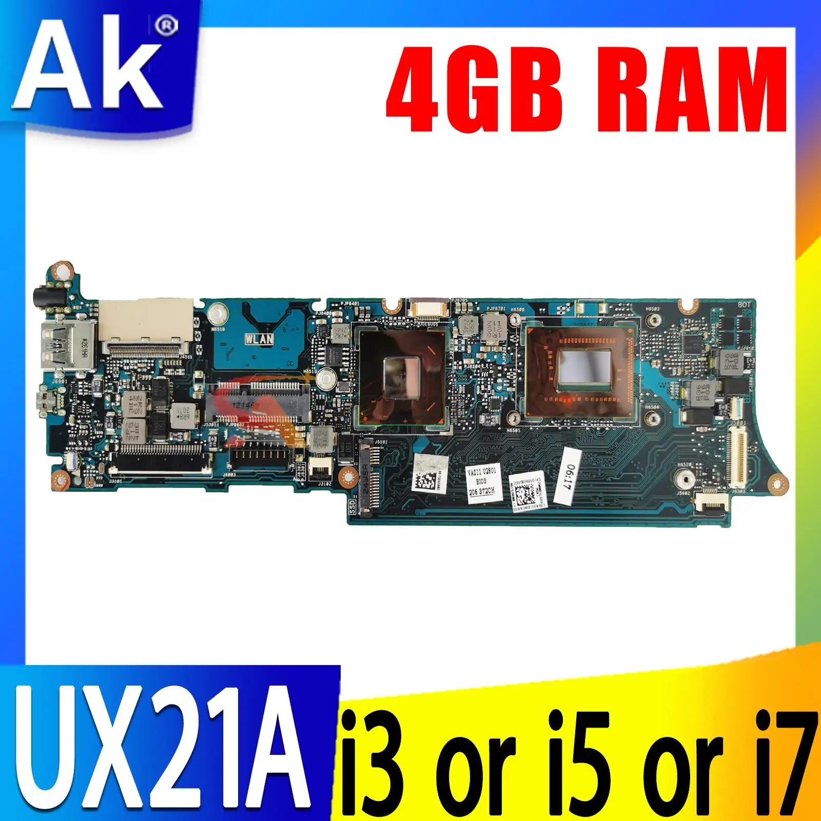 

UX21A Mainboard I3-3217U I5-3317U I7-3517U CPU 4GB RAM For ASUS UX21 UX21A Laptop Motherboard