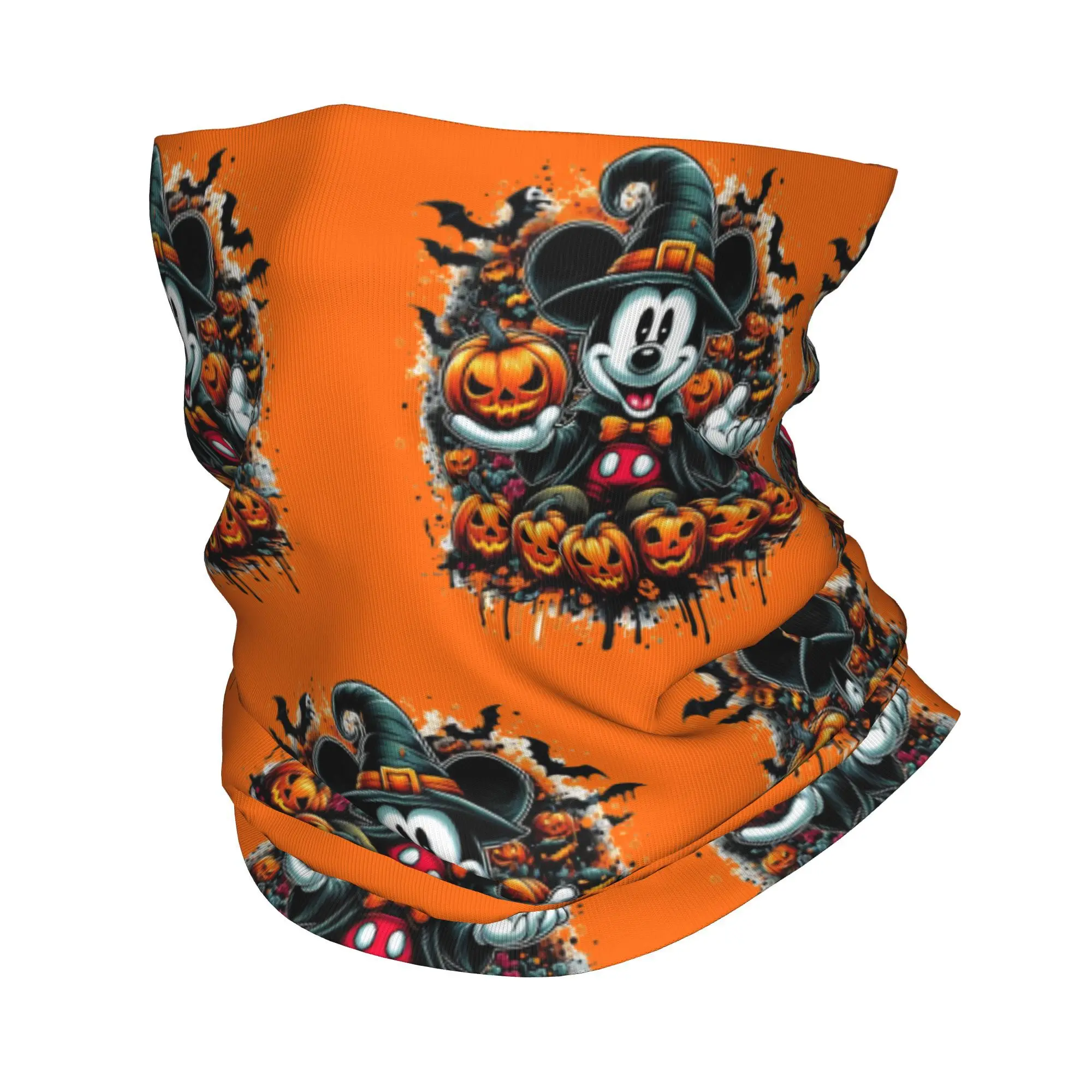 Custom Halloween Mickey Mouse Pumpkin Bandana Neck Gaiter UV Protection Face Scarf Cover Men Women  Headband Tube Balaclava