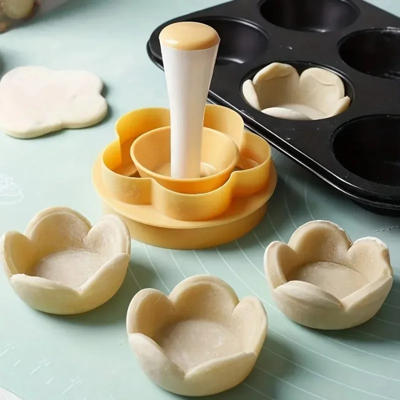 Pastry Dough Tamper Set Flower Shaped Cutter Cake Mold Creative Cake Cup Presser Biscuit Mold Pie Tamper Kitchen DIY Baking Tool