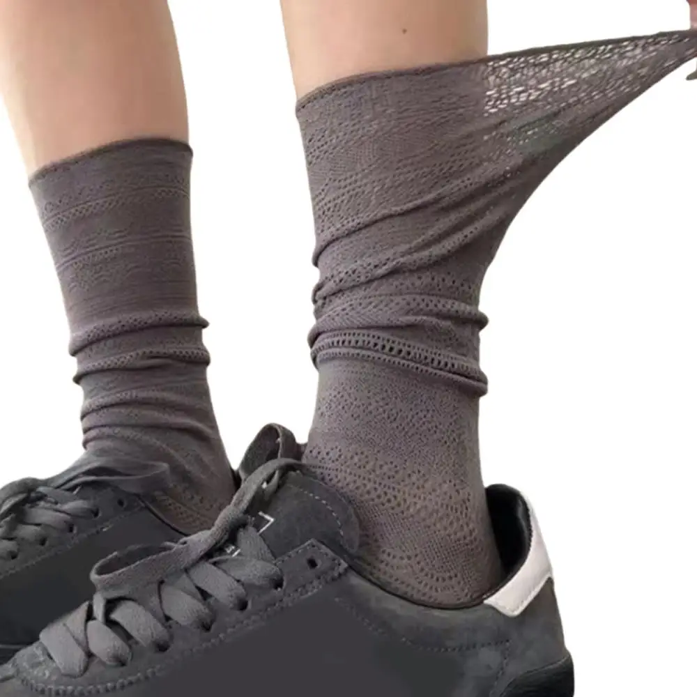 ลูกไม้ถุงเท้าตาข่าย Hollowed Out ถุงเท้าลูกเรือ Retro ดอกไม้สีขาว Pile ถุงน่องบางผู้หญิงสุภาพสตรีถุงเท้าลูกไม้โปร่งใส