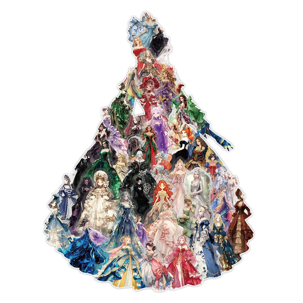 50 pçs suave elegante estética princesa vestido bainha pet adesivo colorido arte criativa decoração caso de telefone scrapbook copo portátil