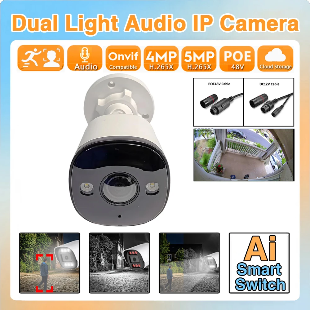 

1.7mm Panoramic Fisheye Outdoor Waterproof 5MP 4MP AI IP POE Camera Xmeye infrared+Full Color White Light Dual Mode ONVIF Audio