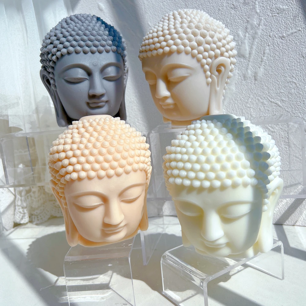 Creativo testa di Buddha statua stampo in Silicone Vintage decorazione della casa opera d\'arte Buddha candela stampo