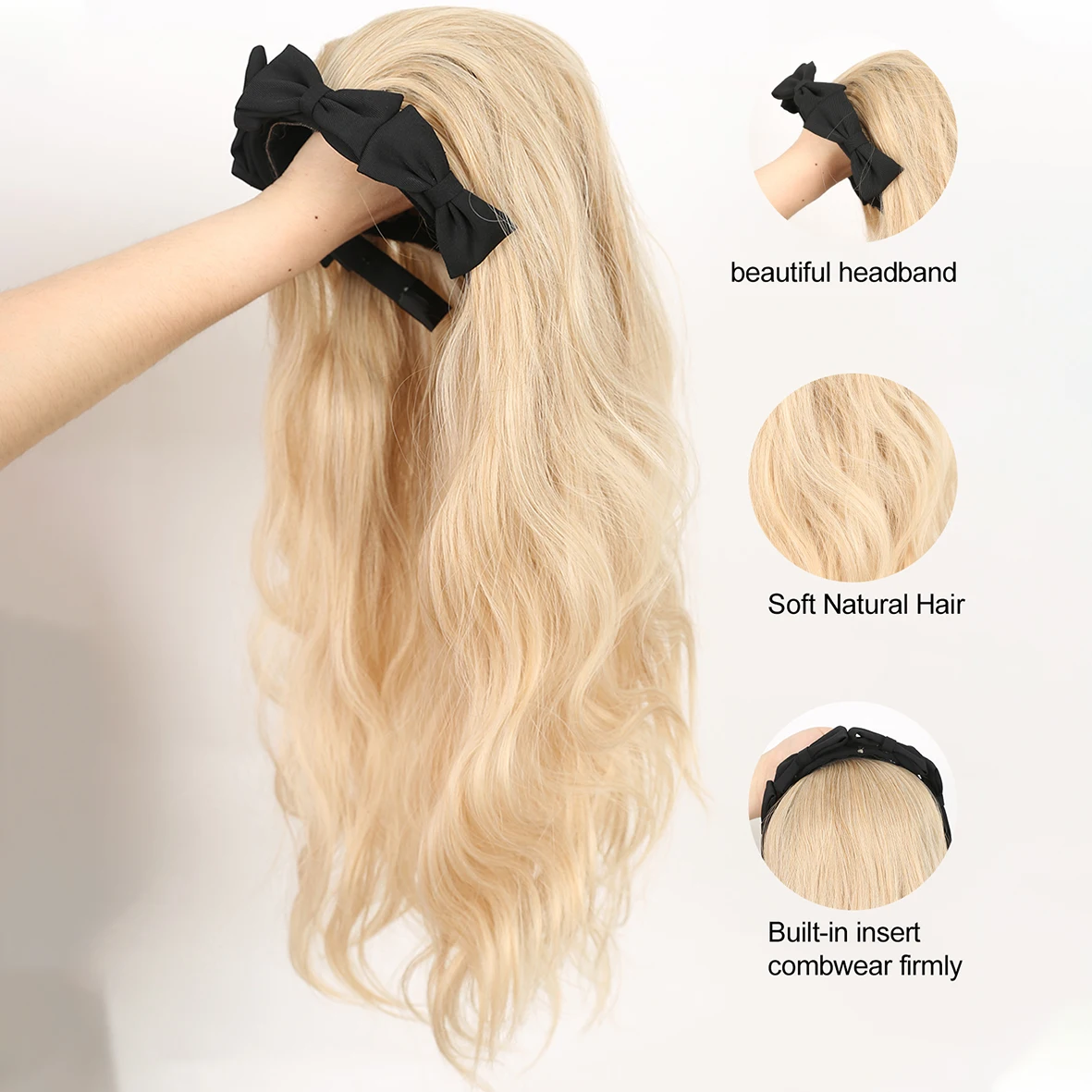 Long Wavy Synthetic Half Wig Headband Wig Beginners Friendly Heat Resistant Half Wig