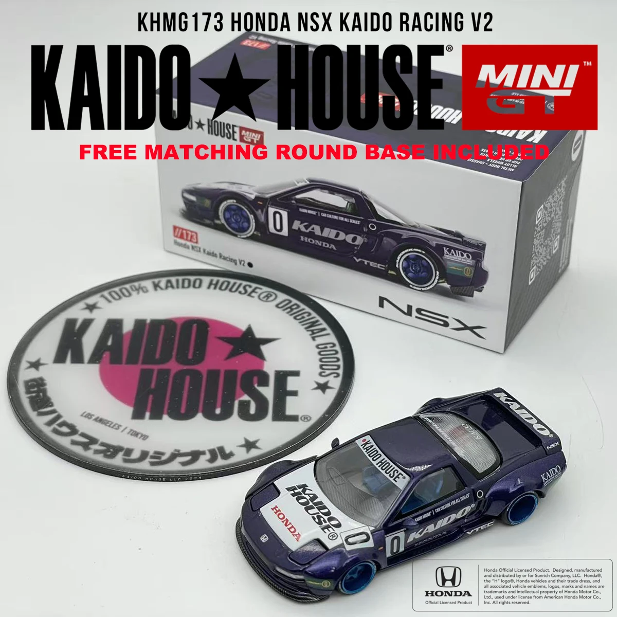 Op voorraad: Kaido House x Mini GT 1:64 NSX (NA1) Kaido WORKS V1 V2 KHMG190 KHMG137 KHMG173 KHMG148, modelauto met een openbare motorkap.