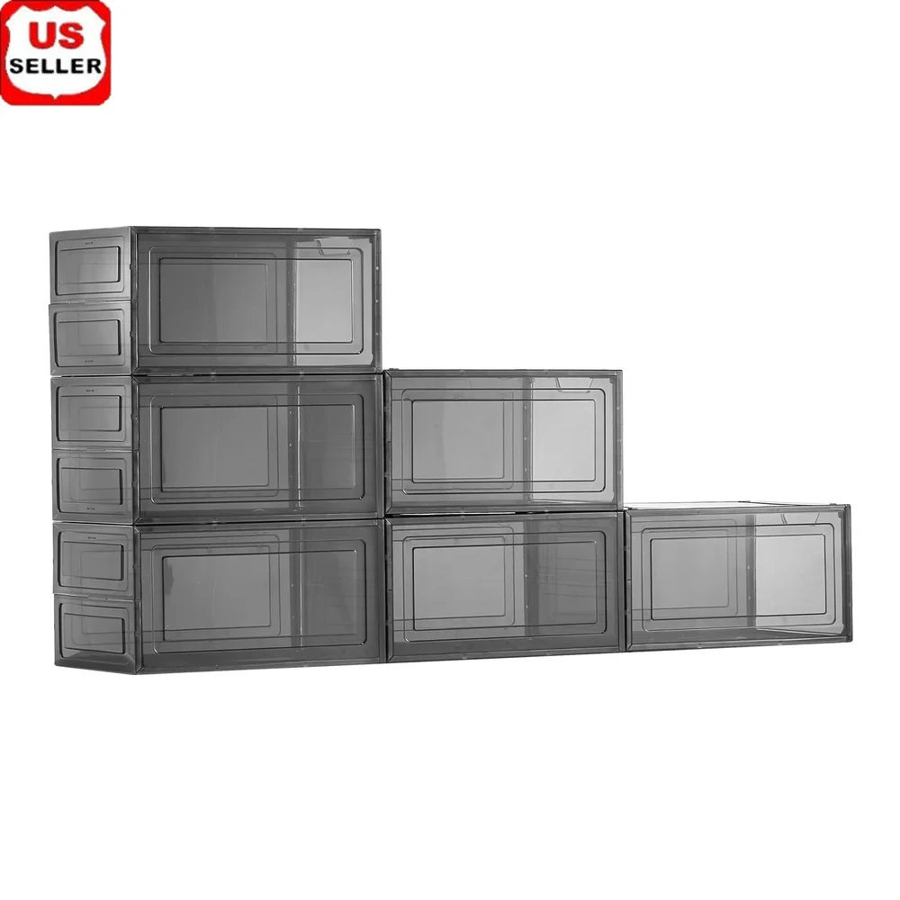 

Set of 6 Clear Stackable Shoe Storage Boxes with Magnetic Doors Fits US Size 13 Durable Plastic Organizers Multi-Purpose Use