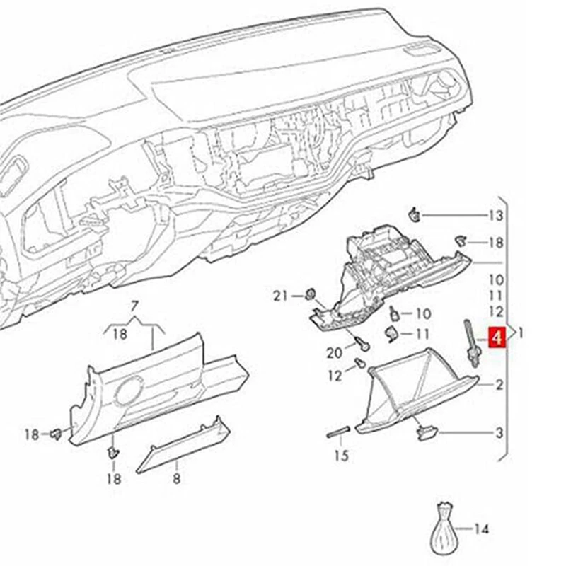 LHD Glove Box para interior do carro, elementos de freio amortecedor, Golf 7, MK7, coelho, Passat, Arteon, Atlas, T-Roc, Kodiaq, 5G1858309