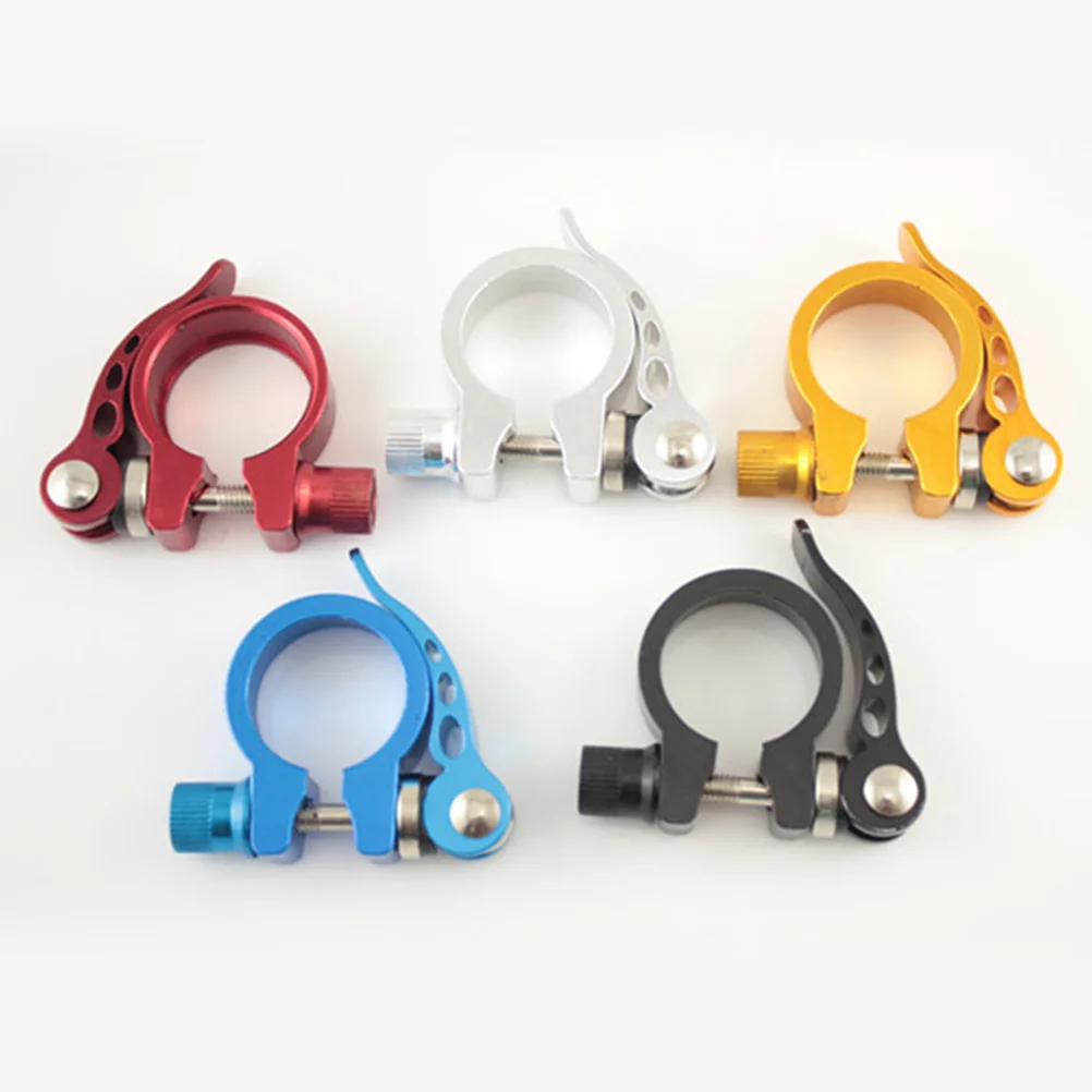 

4Pcs Seatpost Clamp Quick Release Aluminum Extended Lever Fixedgear Road Bike Adjustable Outer Diameter 31.8mm Black Yellow