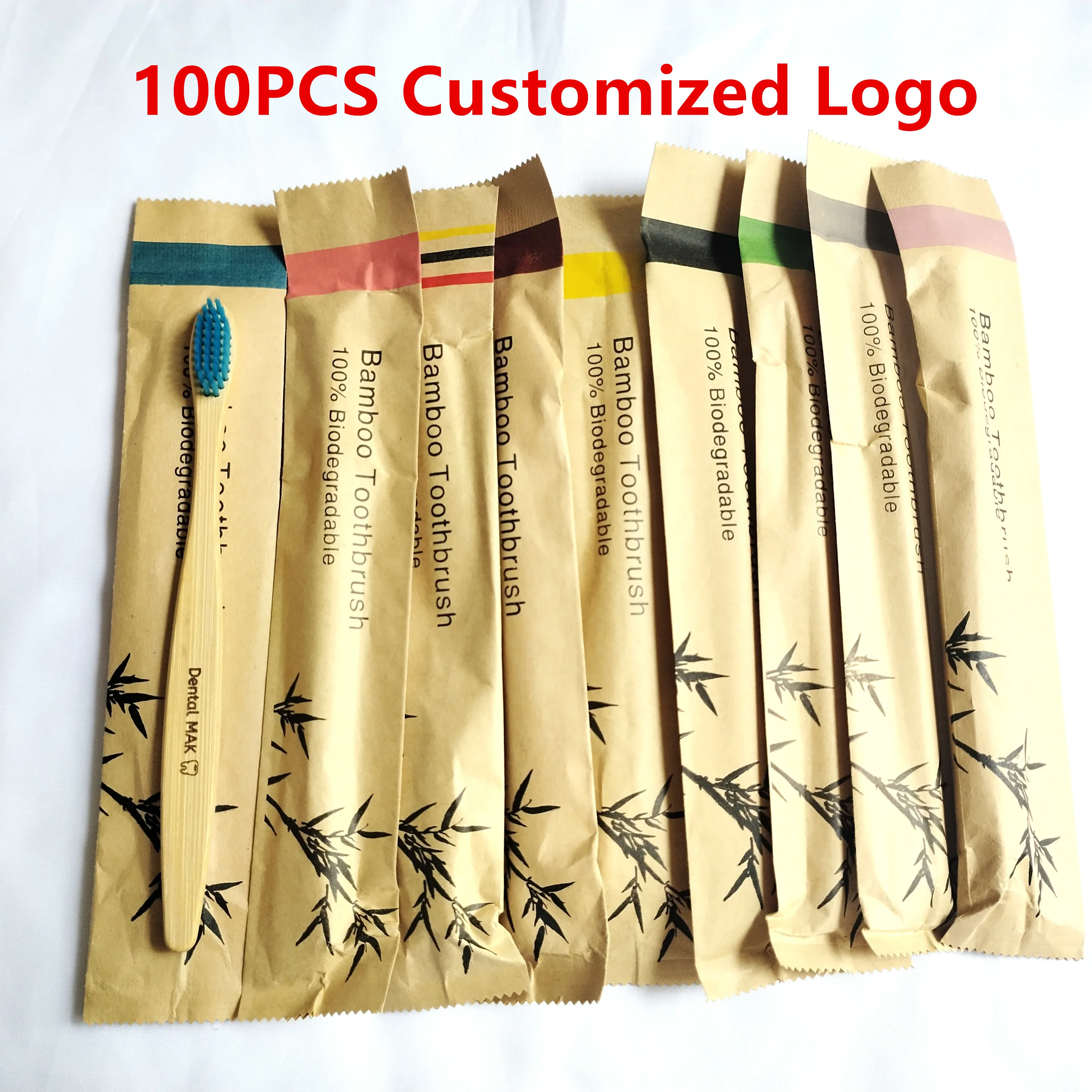 

100 Piece Engrave Your Logo Bamboo Toothbrushes for Adults,Customized Logo Wooden Toothbrush Set with Sturdy Soft Bristles