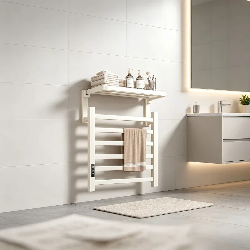Smart Electric Towel Warmer Rack, Wall Mounted Heated Dryer for Bathroom, 40-70°C Temp Adjustable with Timer Sterilizer.