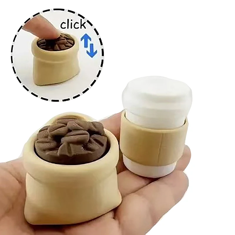 

1 шт., кликер, кофейные зерна, кофейная чашка, милая и забавная игрушка для отдыха, прессованный орнамент, игрушки для снятия стресса, украшение для рабочего стола, 3D печатная игрушка