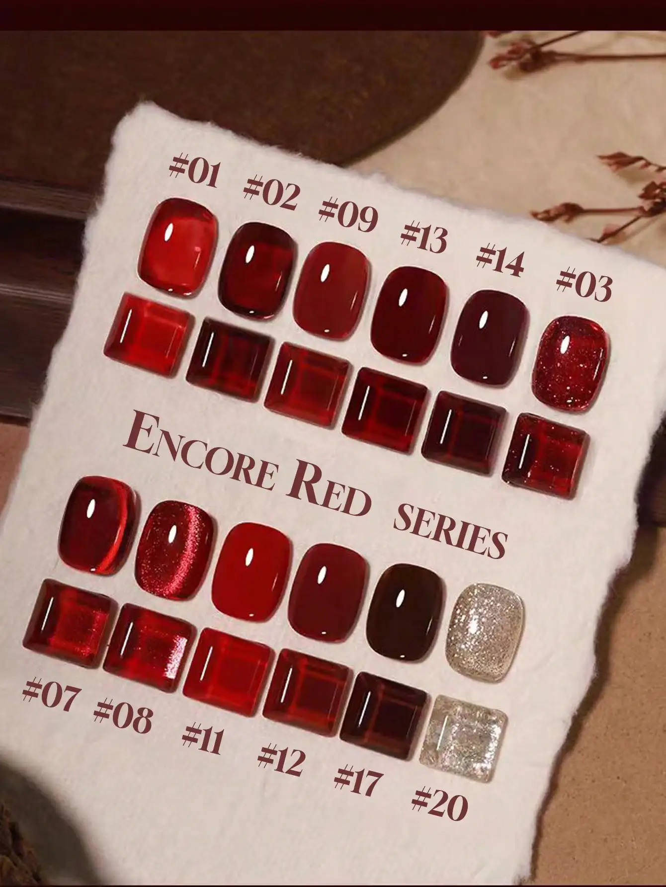 1pcs 15ML Anchor Red 20-color Set: Chelsea/bull blood/wine reds, autumn/winter premium gemstone cat eye polishes.