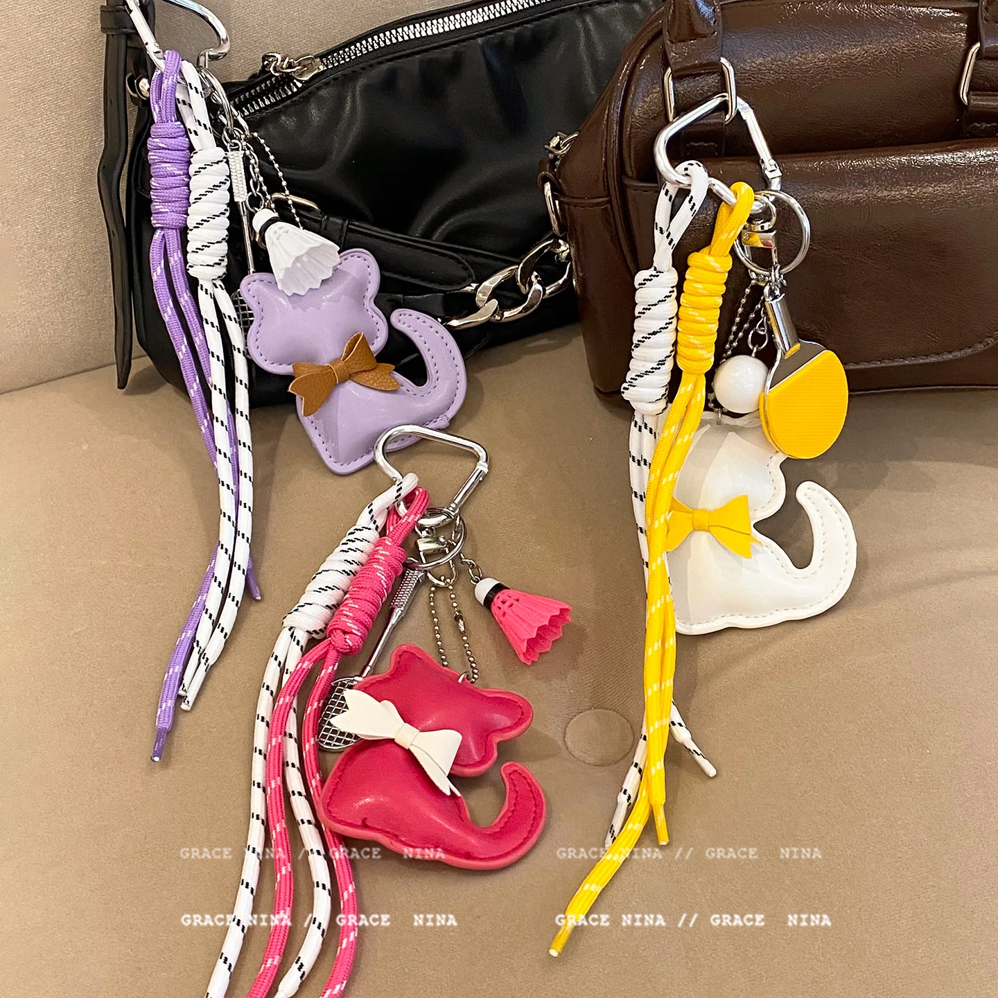 

New Fashion Dopamine Colored Leather Cat Bag Pendant Cute Versatile Keychain Pendant Beautiful Little Gift for Cute Accessories