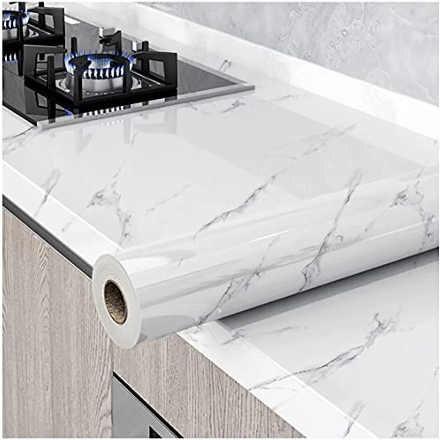 

Glossy Marble Paper Peel and Stick Wallpaper Gray/White 15.8"x118" Waterproof Self Adhesive Removable for Countertop Cabinet