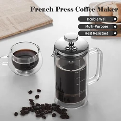 300ml / 600ml French Press Coffee Pots Double Wall Heat Insulation Coffee Press Kettle Cappuccino Frothed Milk Maker with Scale
