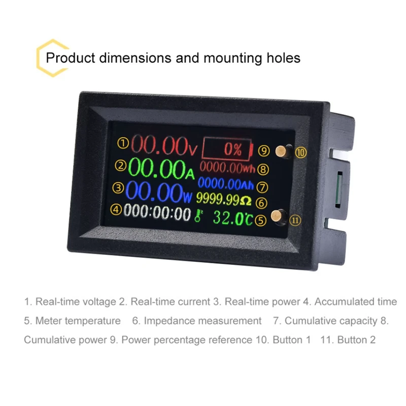 20A 9 In 1 IPS LCD Voltage Current Power Energy Voltmeter Ammeter Battery Electricity Test Meter