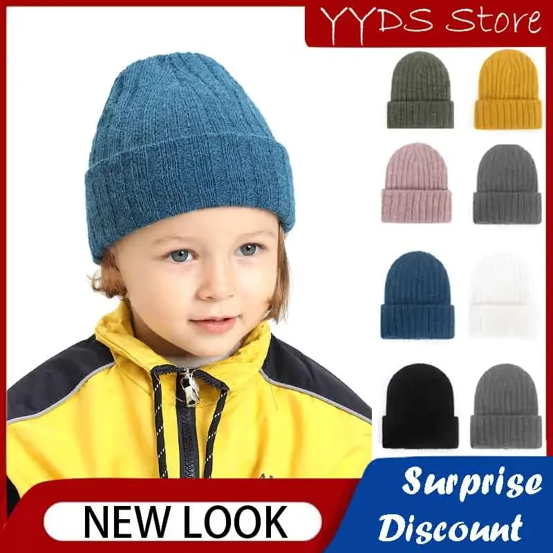 Baby Cotton Cashmere Knitted Pullover Hat Solid Color Light Board Autumn and Winter Wool Warm Hat Bohemian Children's Beanie Hat