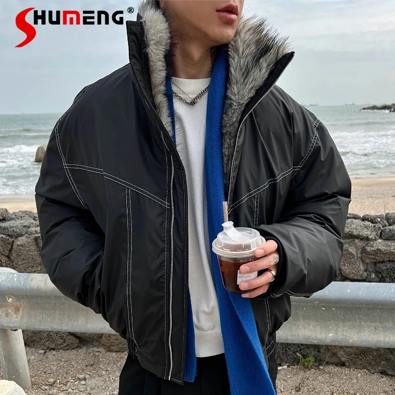 

2025 Men's Winter New Faux Fur Collar Parkas Loose Thickened Parkas Zipper Warm Comfort Handsome Long Sleeve Chic Coats Jackets