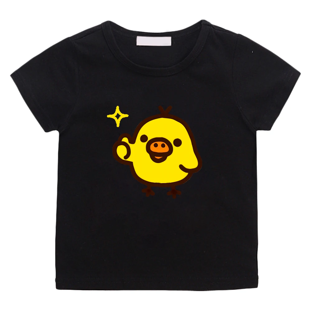 Kiiroitori Yellow Chick CartoonT-shirt Short Sleeve 100% Cotton Summer Tees Boys/Girls Kawaii Graphic Printed Tshirts Cute Tops