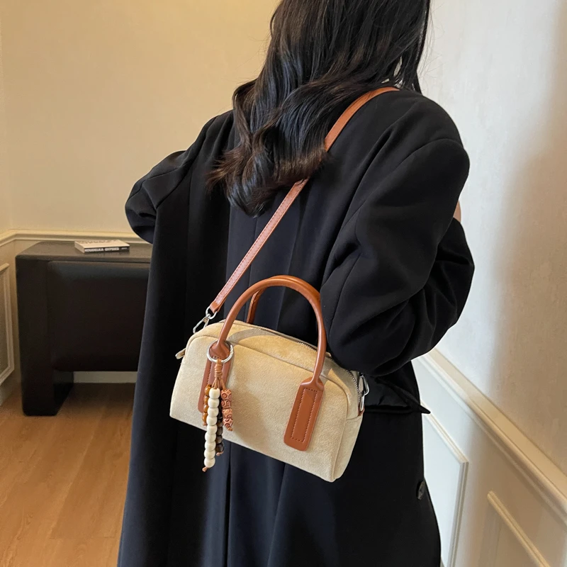 

Solid Color Faux Suede Shoulder Bags 2025 Hot Sale Sweet Sense of Luxury Fashion Handbags for Women Sewing Thread High Quality