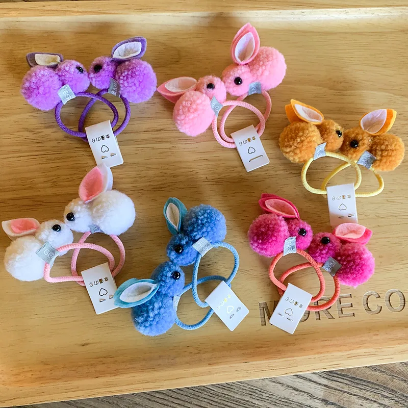 2pcs/set Cute Plush Rabbit Hair Rubber Bands For Kids Elastic Cartoon Hair Tie Rope Children Hairbands Baby  Girls Accessories