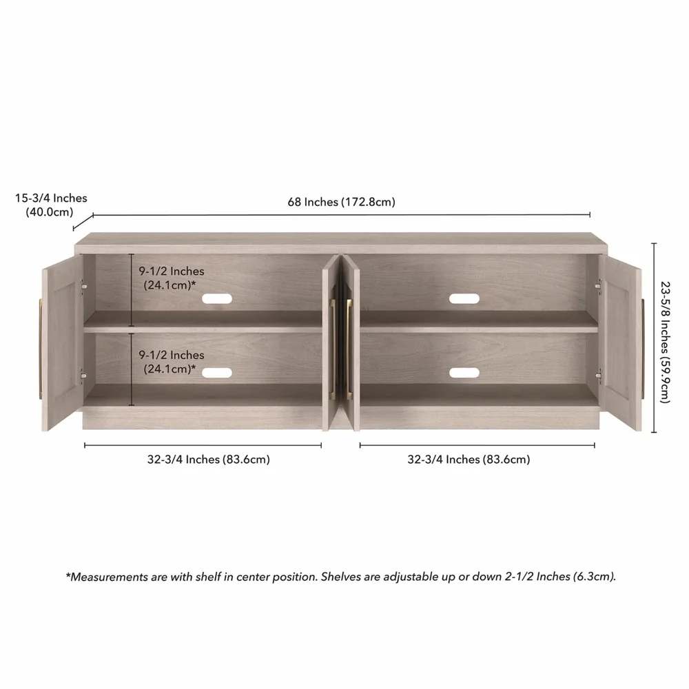 Modern Rectangular TV Stand TVs up to 75 inches with Cable Management Adjustable Shelves Two Cabinets Easy Assembly
