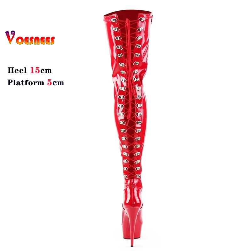 Stivali da donna Strip Pole Dance scarpe lunghe Night Club Party Queen tacchi alti stivali sopra il ginocchio scarpe Sexy con tacco sottile Plus Size