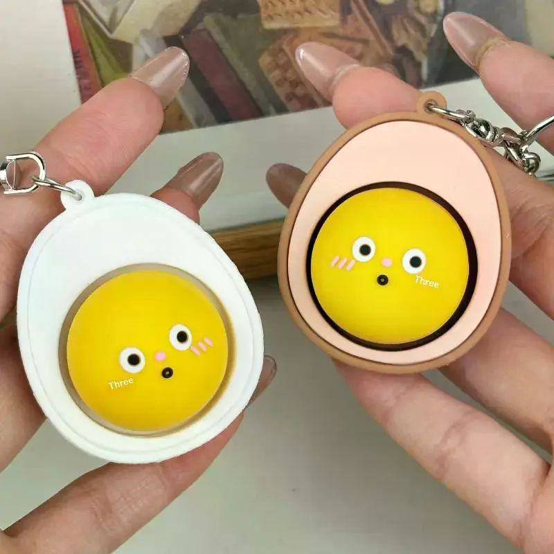 1/2Pcs Simulation Mini Cartoon Egg Button Keychain Stress Relief Clicker Pendant Decompression Keyring Backpack Hanging Decor