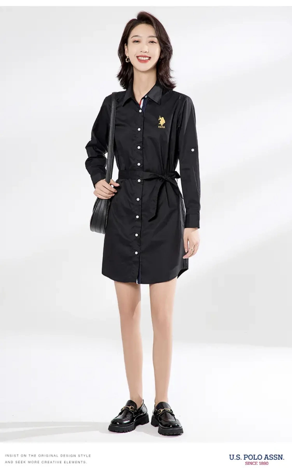 Printemps pur coton longue Sve irt Dr OL Sle femmes minceur Faion col carré a-ligne jupe conception à bouton unique