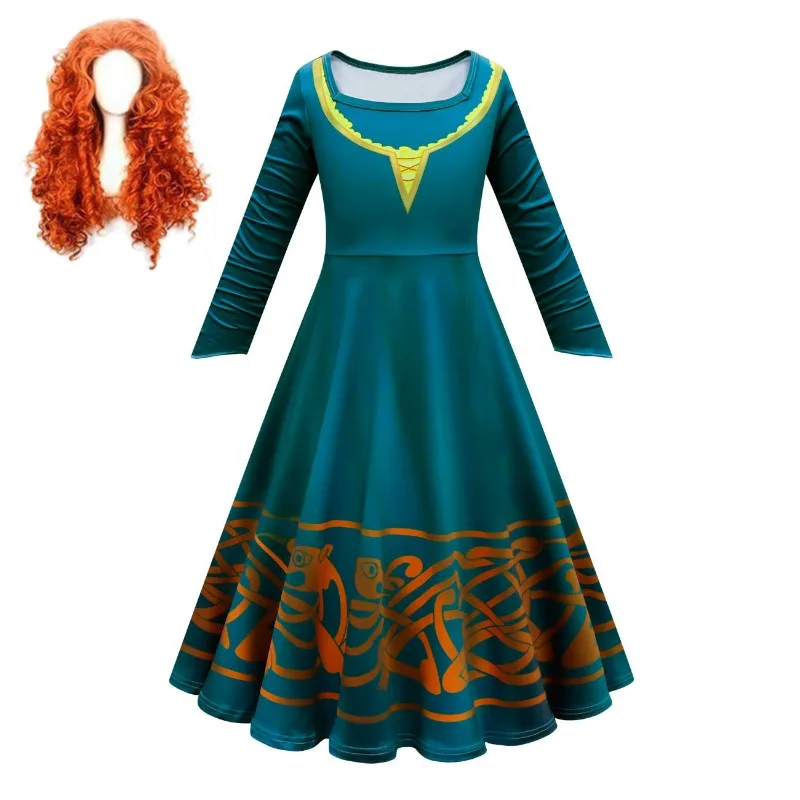 Movie Brave Merida Costume for Girls Halloween Princess Dress Wig Kids Carnival Fantasia Children Xmas Party Cosplay Costume