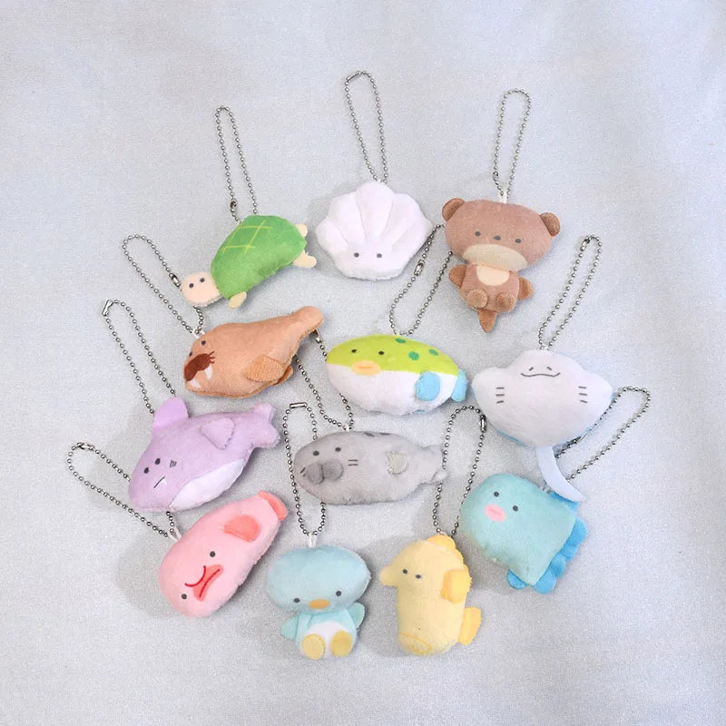 new Cartoon anime aquarium small animal keychain pendant sea lion shark grab machine doll cute plush toy