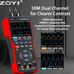 ZT-703S Dual-channel Oscilloscope Digital Multimeter 3in1 50MHz 280MS Waveform Data Storage Dual Oscilloscope Signal Generator