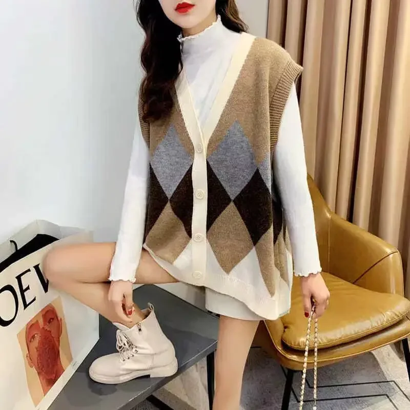 

Korean Style Clothing Waistcoat Autumn Winter Lady Sweaters Cardigan Wool Vintage Formal New In Warm Jumper Knit Vests for Women