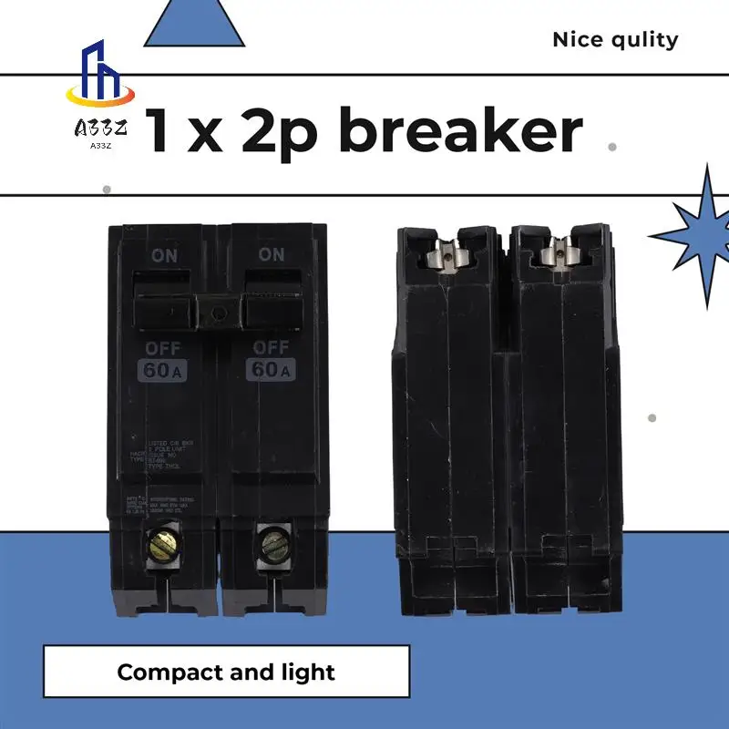 

A33Z-Electrical 60A 2 Pole HO Circuit Breaker,US Standard Miniature Black Circuit Breaker 120/240V US Plug