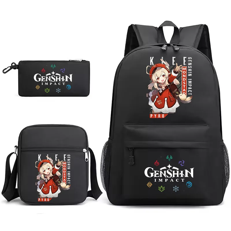 3pcs Genshin Impact Kelly Print Student School Bags Set Boys Girls Large-capacity Backpack Children Causal Bookbag Laptop Bags