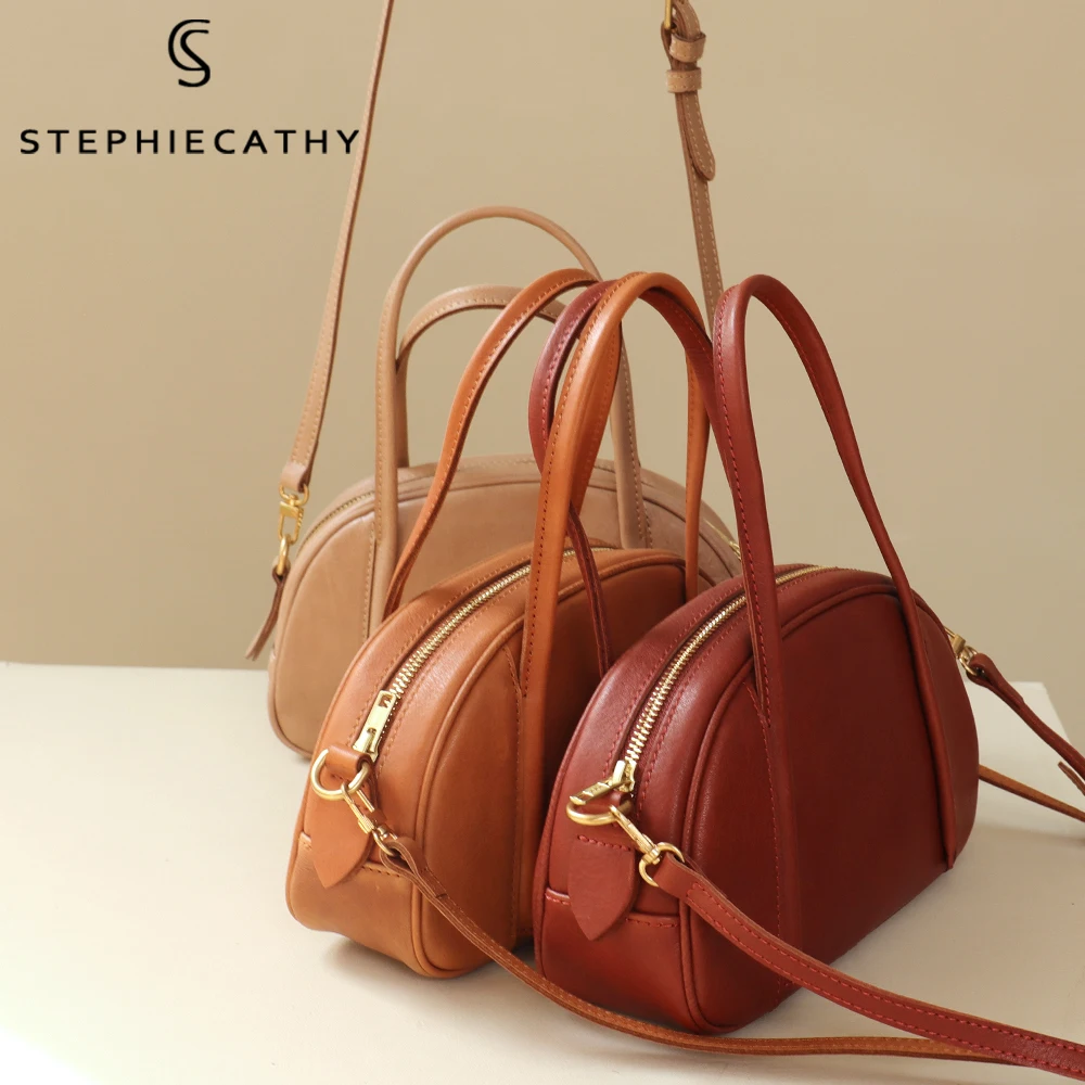 SC Casual Simple Design Women Genuine Leather Top-handle Shell Bag Luxury High Quality Cowhide Shoulder Crossbody Handbags Purse