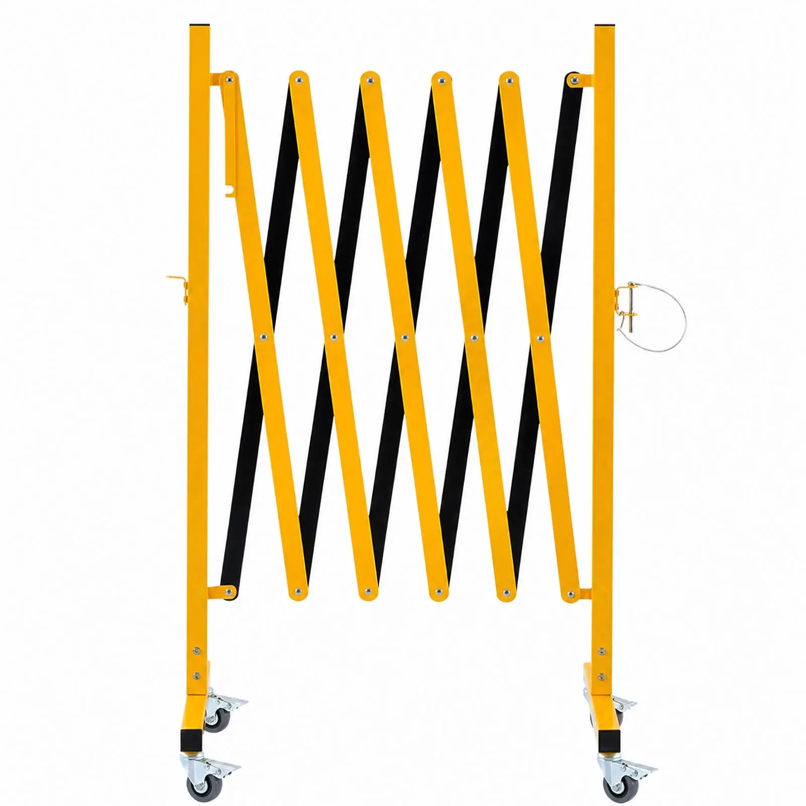 Compact Storage Safety Fence Panel Expandable Iron Stanchion with Yellow Black Rails for Maintenance Team Control