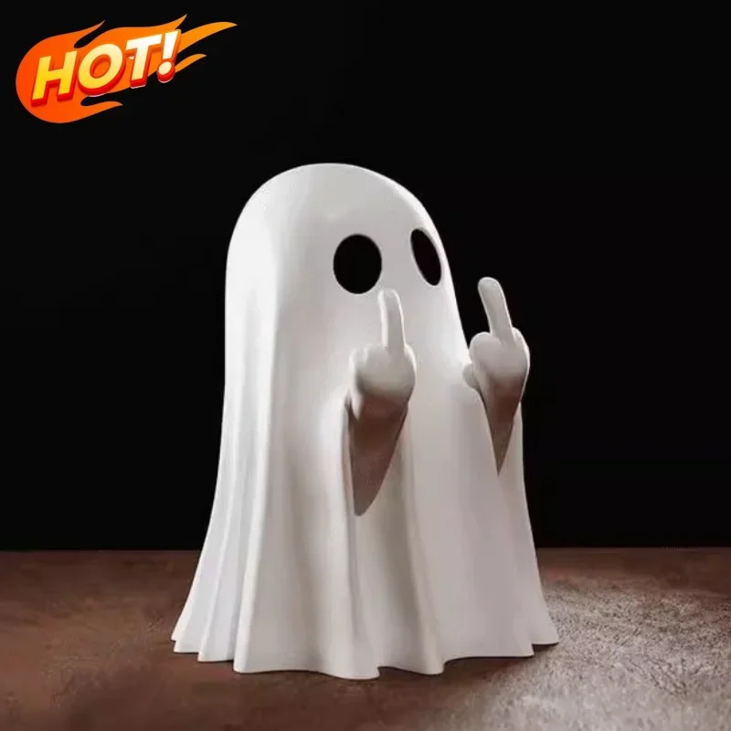 

Halloween Middle Finger Ghost Statue Small Halloween Decor for Home Centerpiece for Coffee Table, Adorable Horror Figure