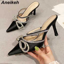 Aneikeh sandali estivi da donna con punta a punta Crystal Bowknot Lady tacchi alti scivoli da festa scarpe décolleté da sposa Slip On sandali muli