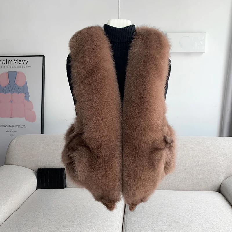 Fox Head Series Full Skin Fox Fur Grass Vest Women's Short Fur Tank Top Real Fur Temperament Coat 2023