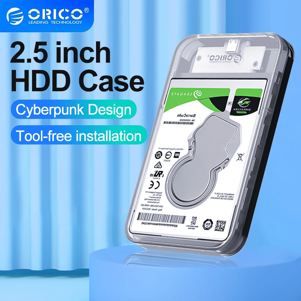 ORICO Type-C 2.5-inch แฟลชไดร์ฟ HDD กรณี SATA 5Gbps Cyberpunk ออกแบบกล่องใส่ฮาร์ดดิสก์ HDD SSD โปร่งใสสำหรับ casing PC