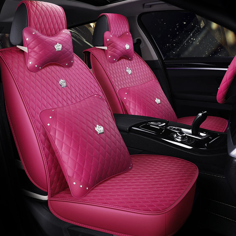 Pink Female Special Car Seat Covers Automotive Vehicle Seat Cushion  Universal Protective Auto Interior Accessories- Leatherette